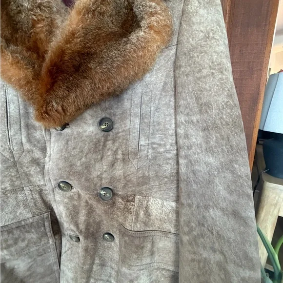 Men's Brown Fur Collar Coat - Picture 4 of 16